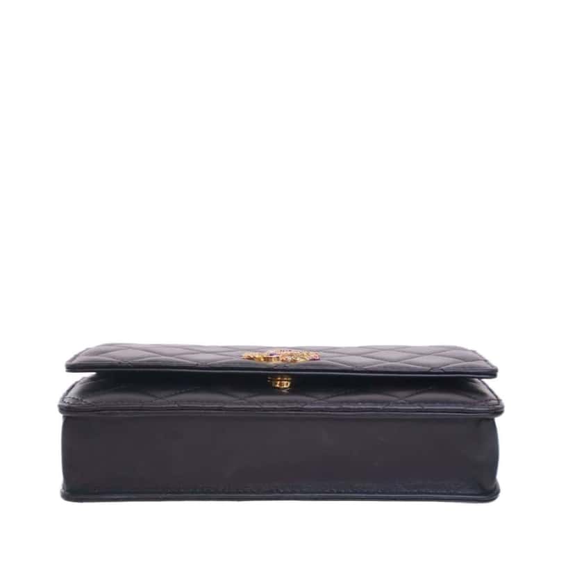 Chanel Quilted Lambskin Crystal CC Wallet On Chain Black Leather Good condition - Box View