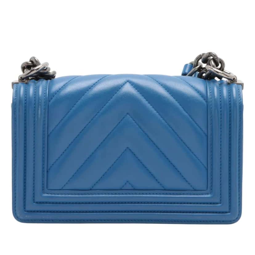 Chanel Small Chevron Lambskin Boy Flap Blue Leather Good condition - Back View