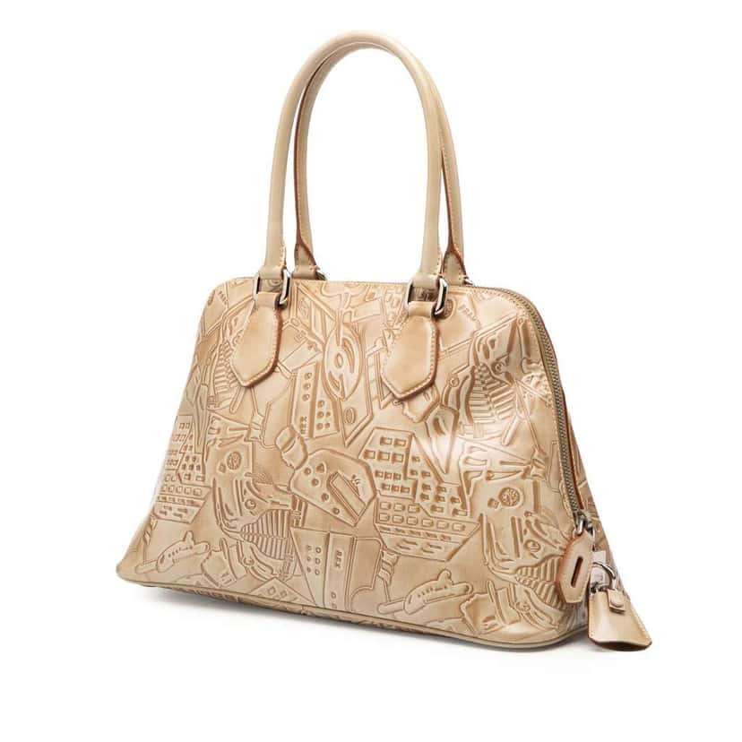 Prada Embossed Leather Handbag Brown Leather Very good condition - Back View