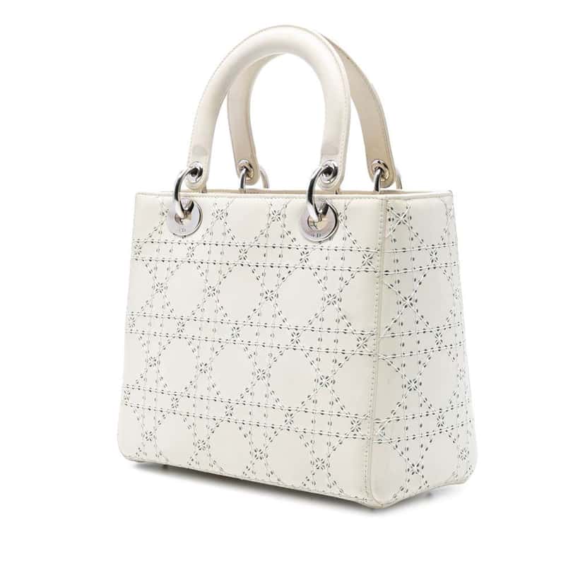 Dior Medium Perforated Calfskin Cannage Lady Dior White Leather Good condition - Back View