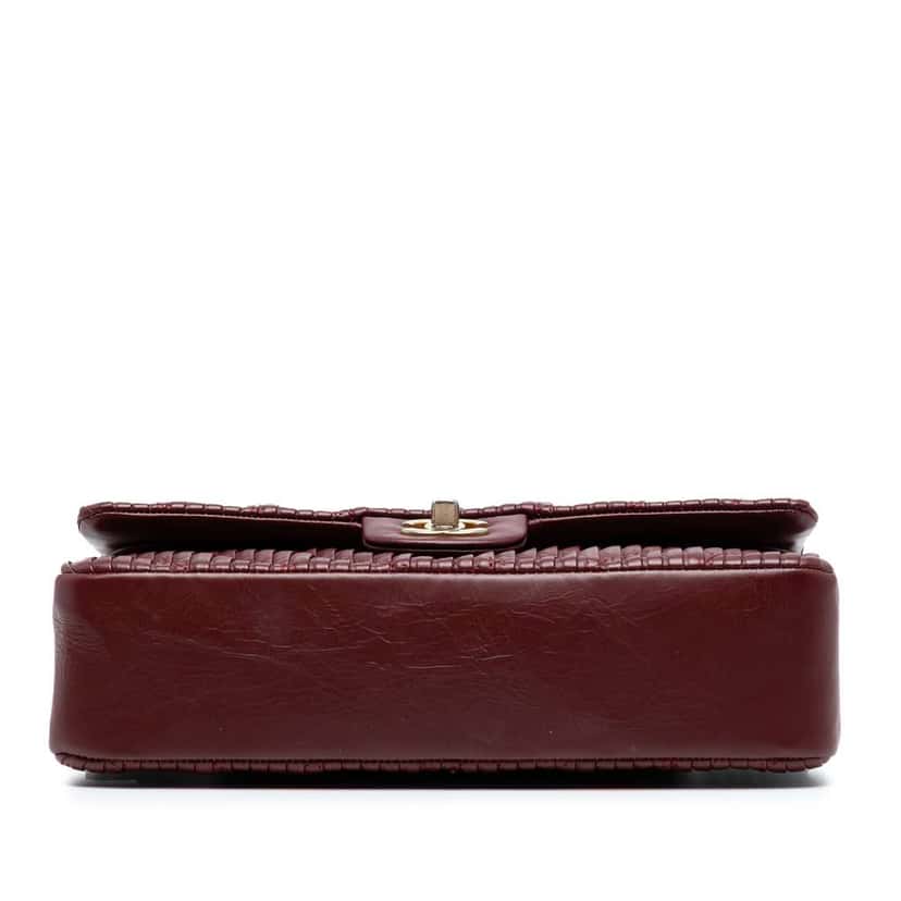 Chanel Medium Classic Chevron Calfskin Pleated Double Flap Red Leather Good condition - Inside View