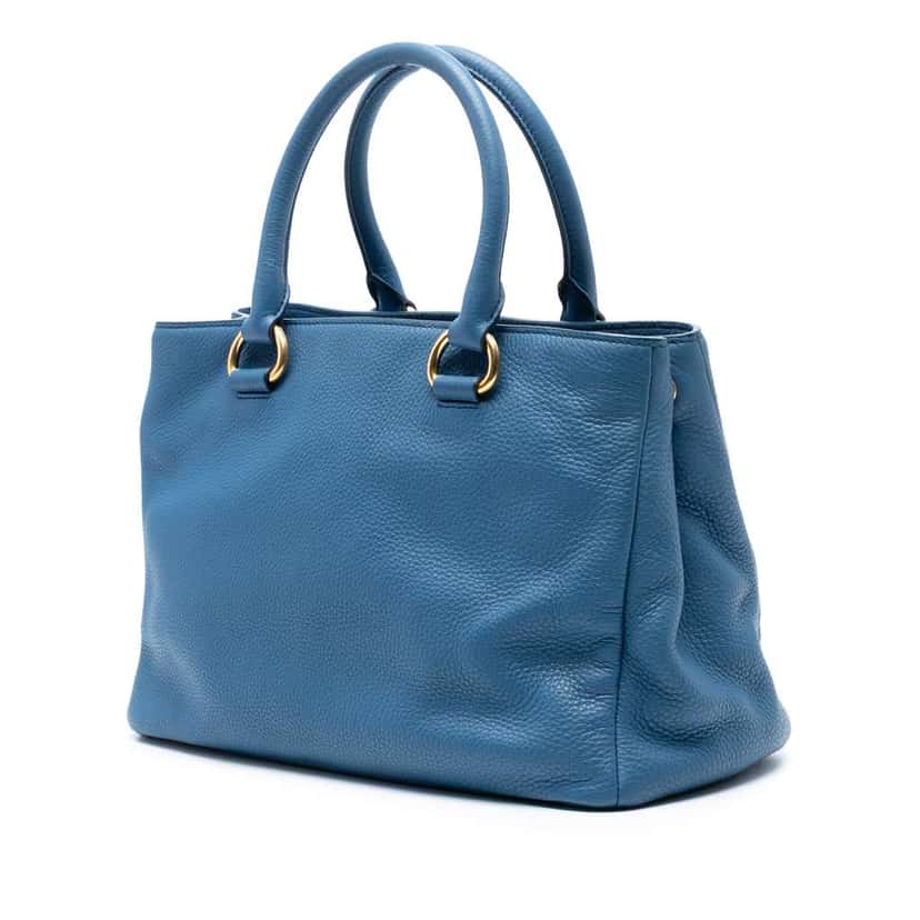 Prada Vitello Daino Open Convertible Tote Blue Leather Good condition - Back View
