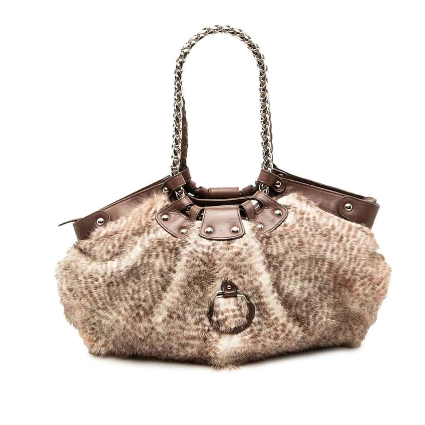 Salvatore Ferragamo Faux Fur Gancini Shoulder Bag Brown Polyester Good condition - Front View