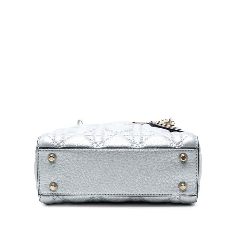 Dior Mini Metallic Grained Calfskin Cannage Lady Dior Silver Leather Good condition - Inside View