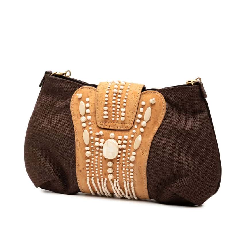 Salvatore Ferragamo Studded Canvas Gancini Clutch on Chain Brown Canvas Good condition - Back View