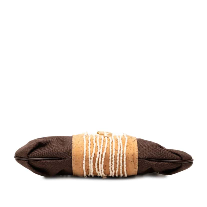 Salvatore Ferragamo Studded Canvas Gancini Clutch on Chain Brown Canvas Good condition - Inside View