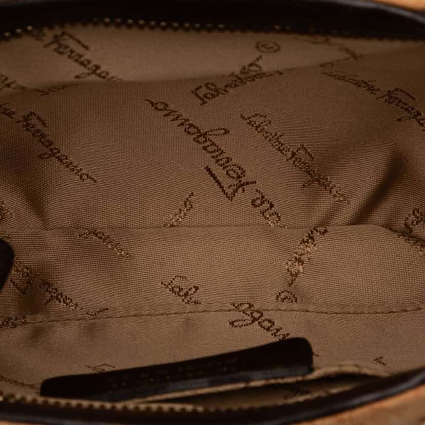 Salvatore Ferragamo Studded Canvas Gancini Clutch on Chain Brown Canvas Good condition - Model View