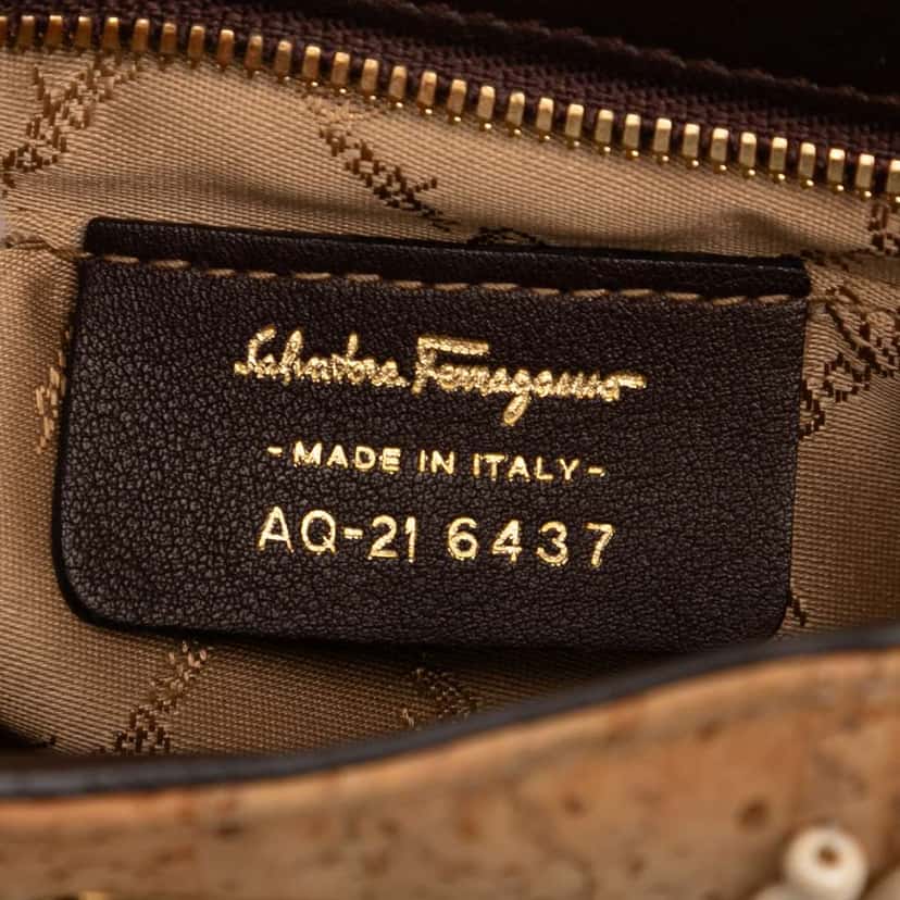 Salvatore Ferragamo Studded Canvas Gancini Clutch on Chain Brown Canvas Good condition - Box View