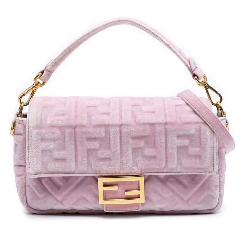 Fendi Zucca Embossed Velvet Baguette Satchel Pink Velvet Good condition - Front View