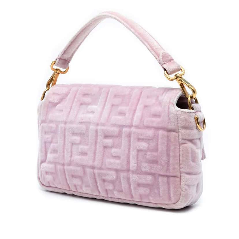 Fendi Zucca Embossed Velvet Baguette Satchel Pink Velvet Good condition - Back View