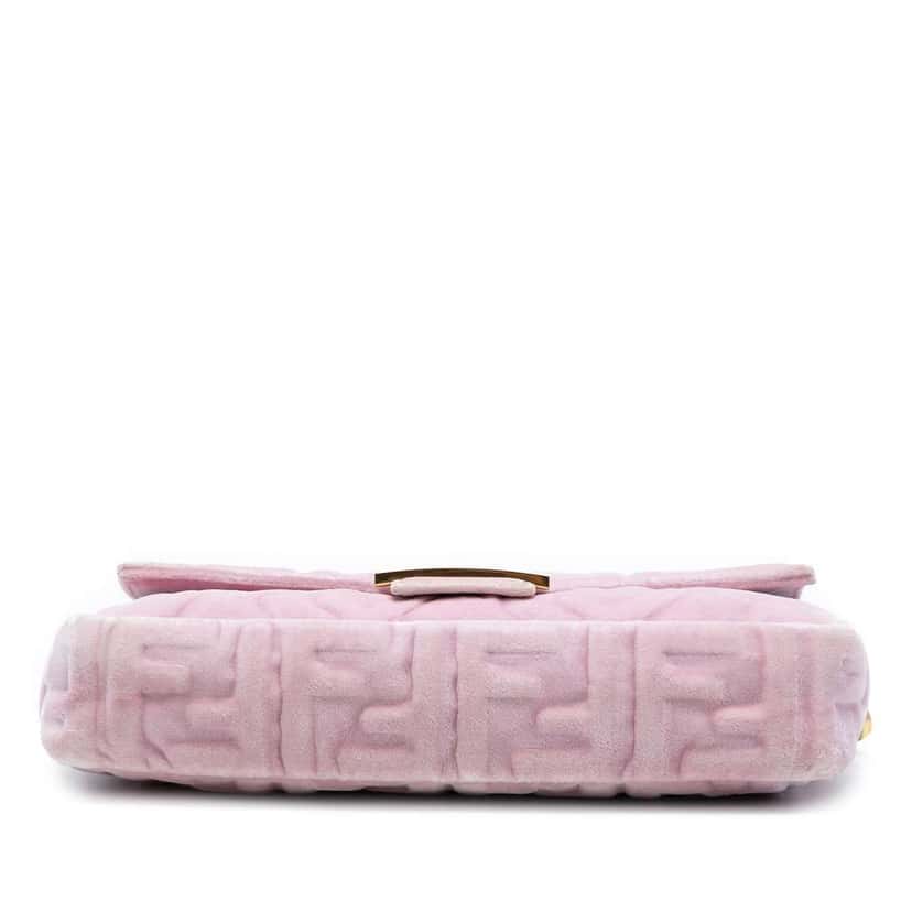 Fendi Zucca Embossed Velvet Baguette Satchel Pink Velvet Good condition - Inside View