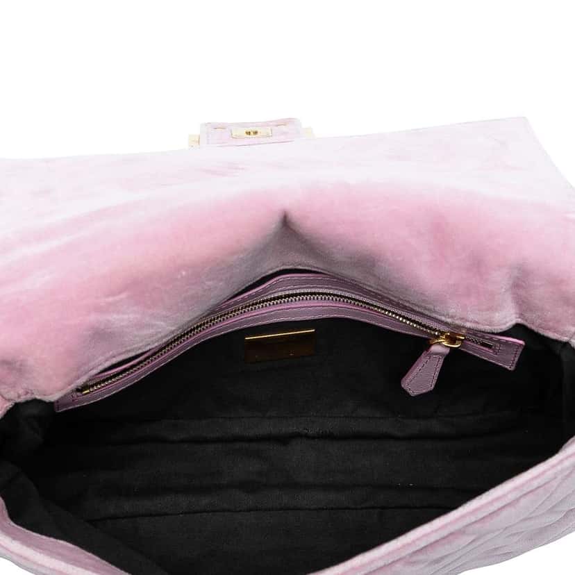 Fendi Zucca Embossed Velvet Baguette Satchel Pink Velvet Good condition - Model View