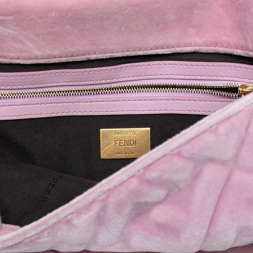 Fendi Zucca Embossed Velvet Baguette Satchel Pink Velvet Good condition - Box View