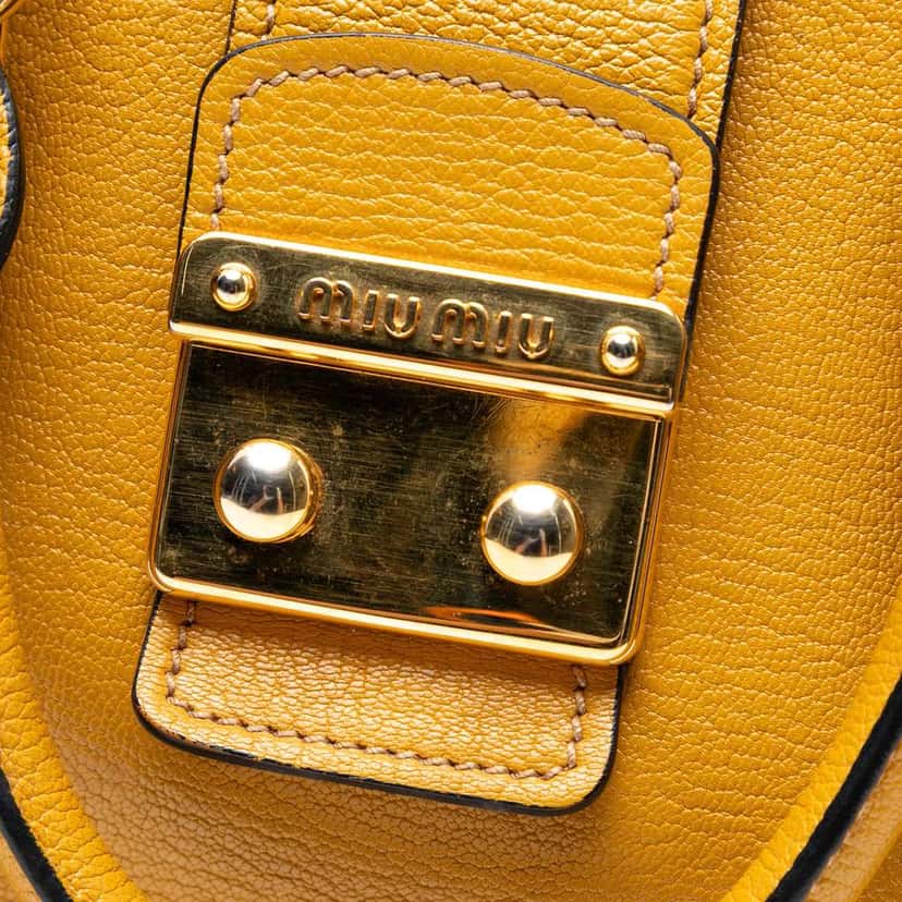 Miu Miu Goatskin Madras Satchel Yellow Leather Good condition - Box View