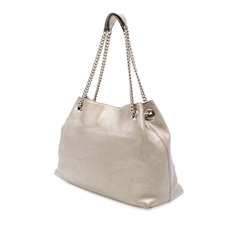 Gucci Medium Metallic Leather Soho Chain Tote Gold Leather Good condition - Back View