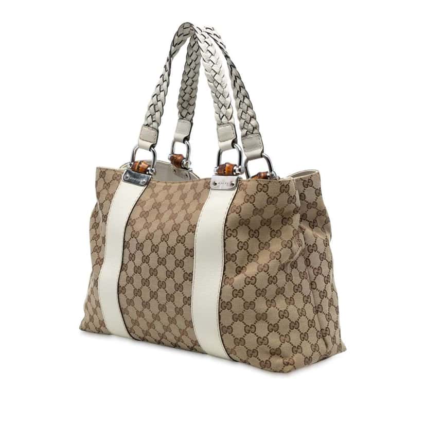 Gucci Medium GG Canvas Bamboo Libeccio Tote Brown Canvas Good condition - Back View