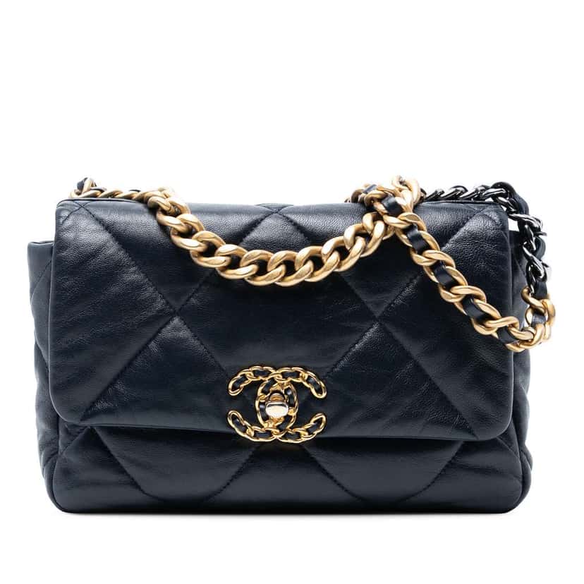 Chanel Medium Lambskin 19 Flap Blue Leather Good condition - Front View
