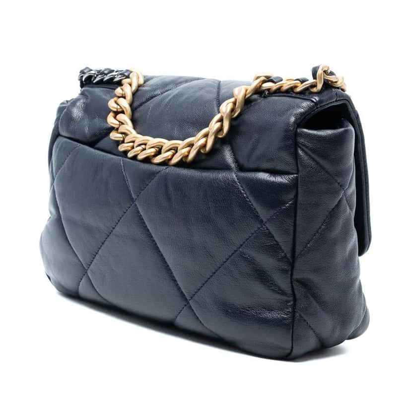 Chanel Medium Lambskin 19 Flap Blue Leather Good condition - Back View