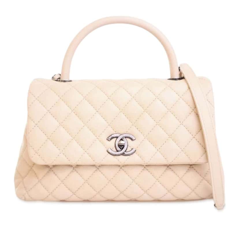 Chanel Medium Quilted Caviar Coco Top Handle Bag Brown Leather Good condition - Front View
