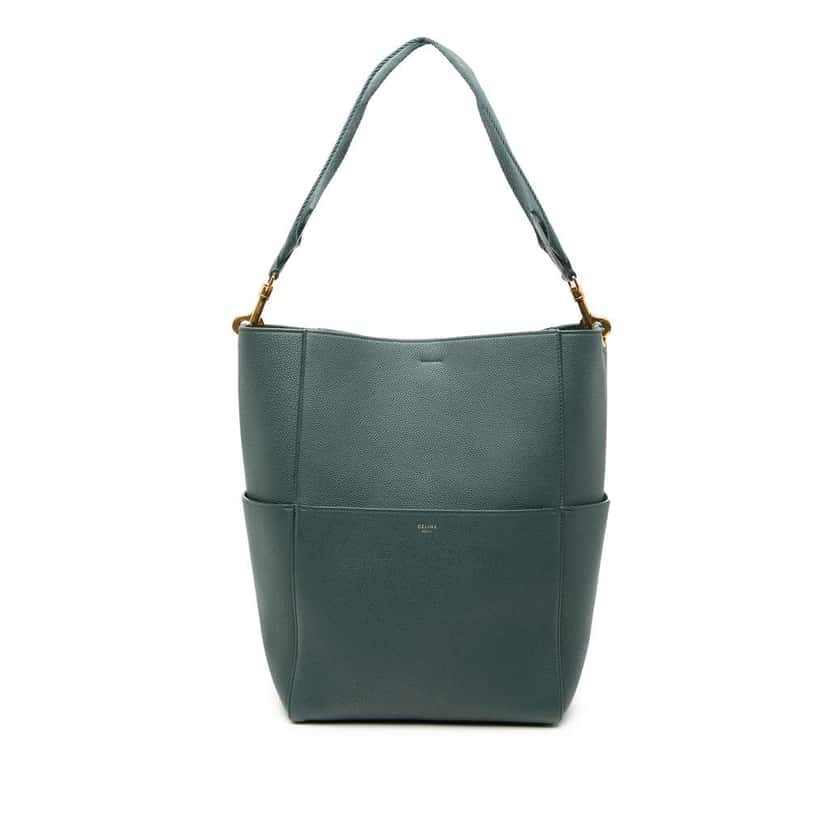 Celine Medium Leather Seau Sangle Bucket Green Leather Good condition - Front View