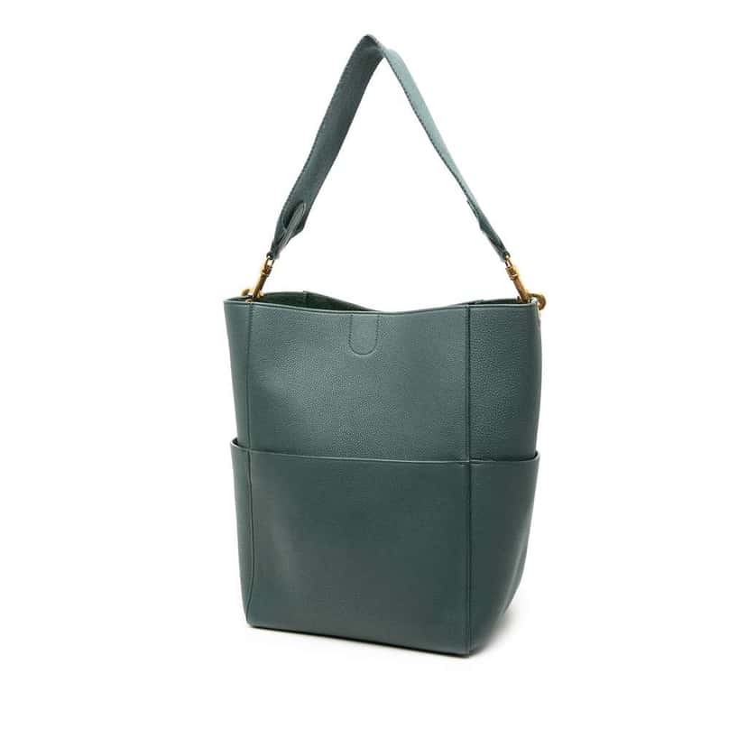 Celine Medium Leather Seau Sangle Bucket Green Leather Good condition - Back View