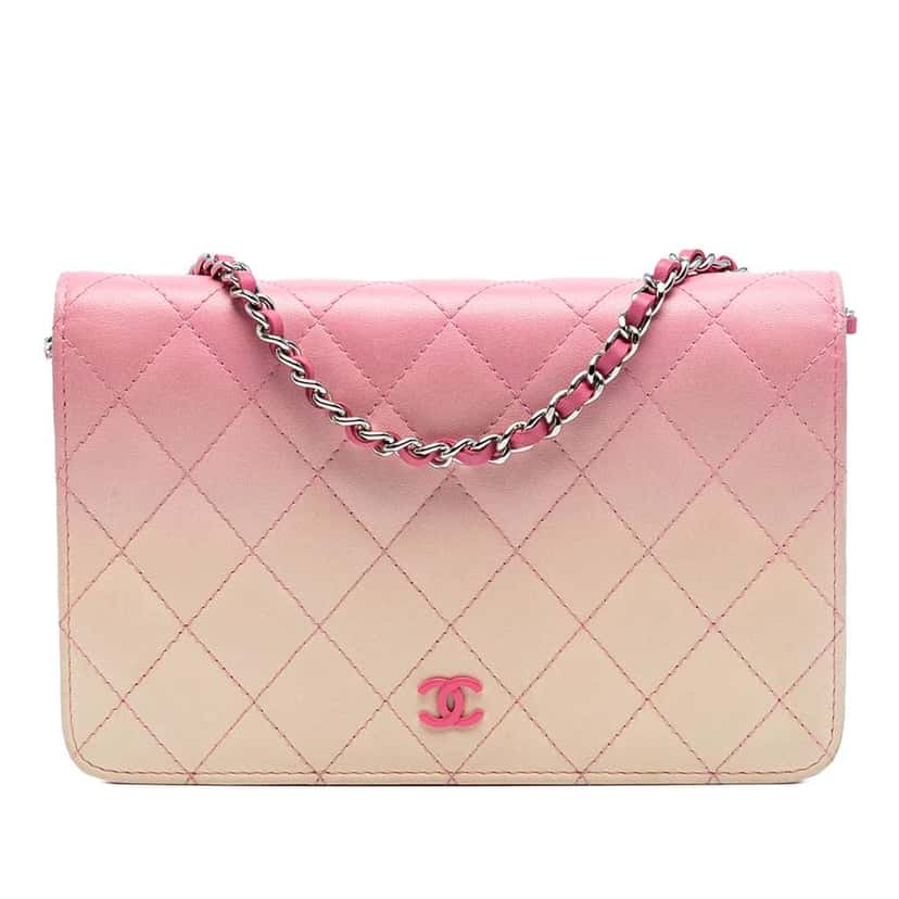 Chanel Ombre Lambskin Degrade Wallet On Chain Pink Leather Good condition - Front View
