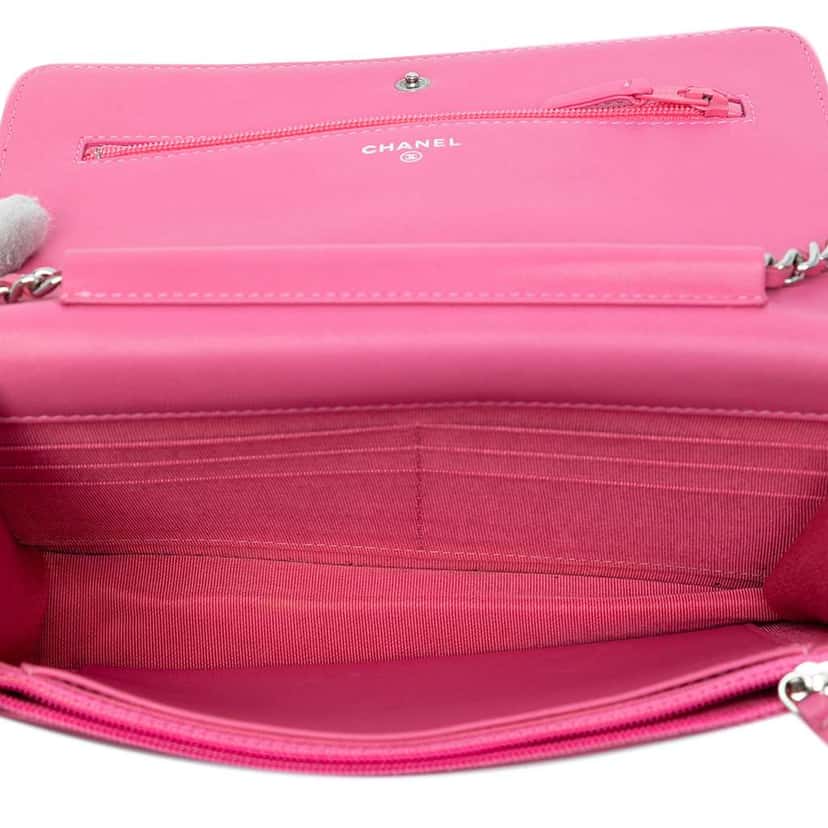Chanel Ombre Lambskin Degrade Wallet On Chain Pink Leather Good condition - Model View