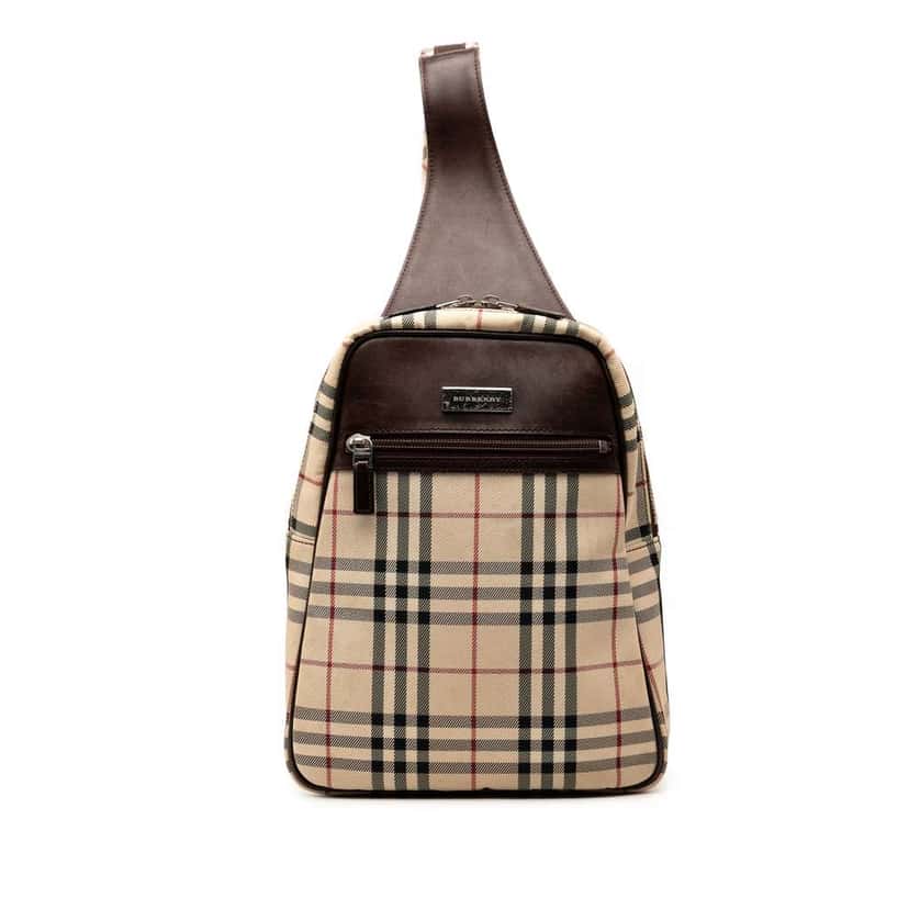 Burberry House Check Canvas Sling Backpack Brown Canvas Good condition - Front View