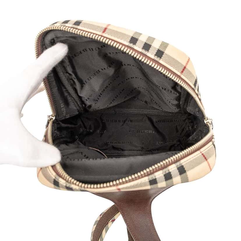 Burberry House Check Canvas Sling Backpack Brown Canvas Good condition - Model View