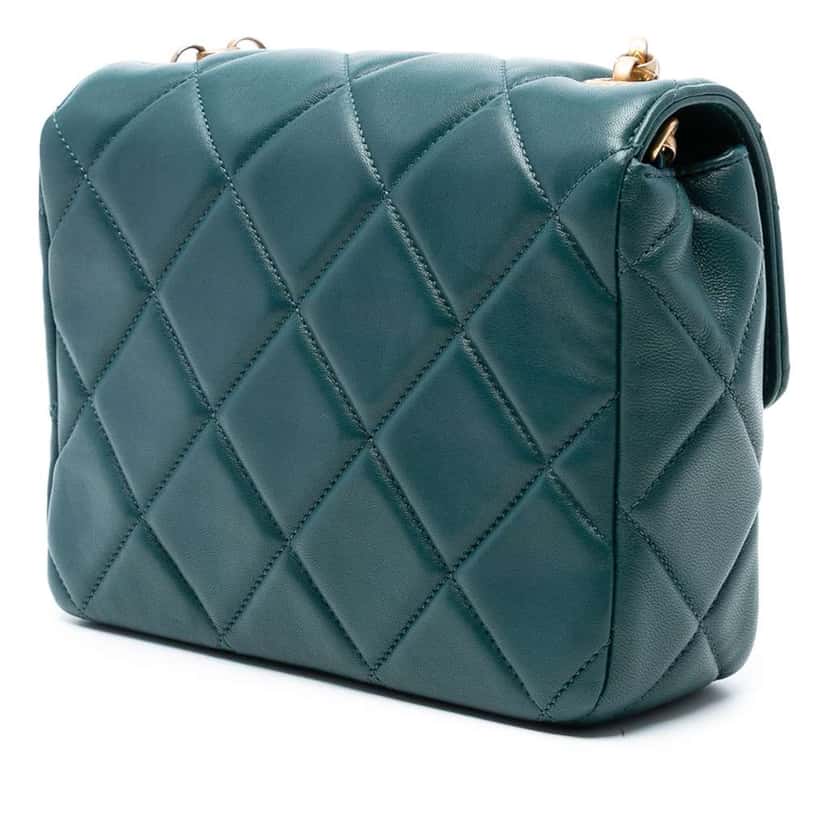 Chanel Mini Square Quilted Lambskin Bijoux Logo Chain Flap Green Leather Good condition - Back View