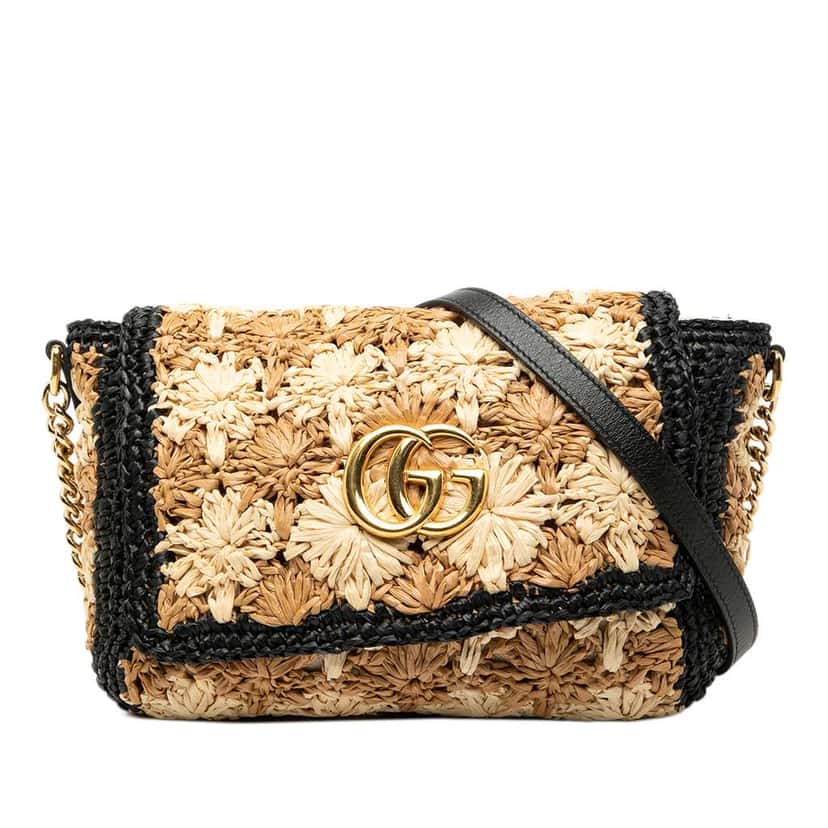 Gucci Small GG Marmont Raffia Crossbody Brown Good condition - Front View
