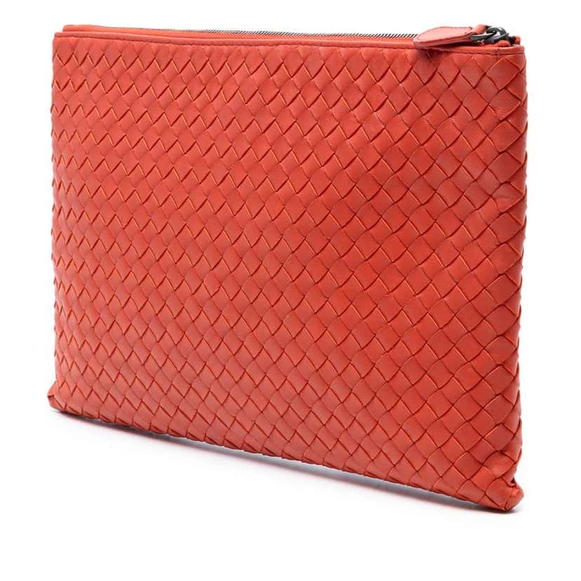 Bottega Veneta Nappa Intrecciato Clutch Red Leather Good condition - Back View