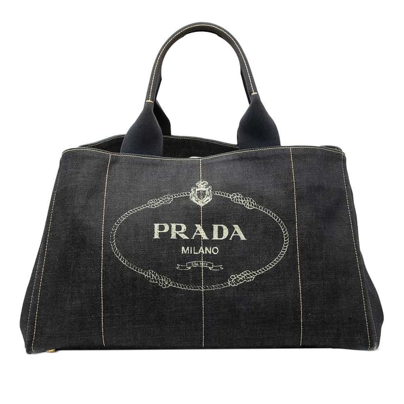 Prada Large Denim Canapa Logo Satchel Black Denim Good condition - Front View