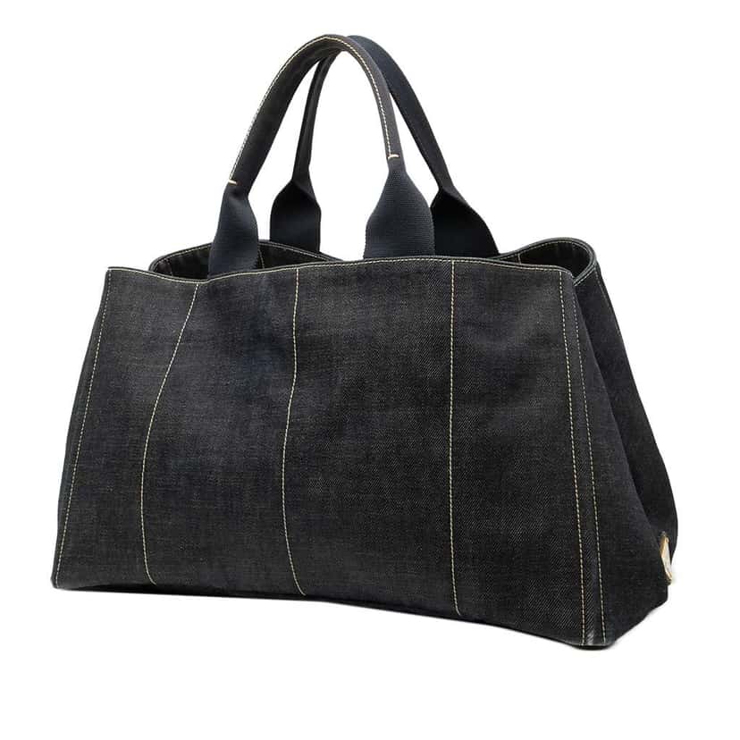 Prada Large Denim Canapa Logo Satchel Black Denim Good condition - Back View
