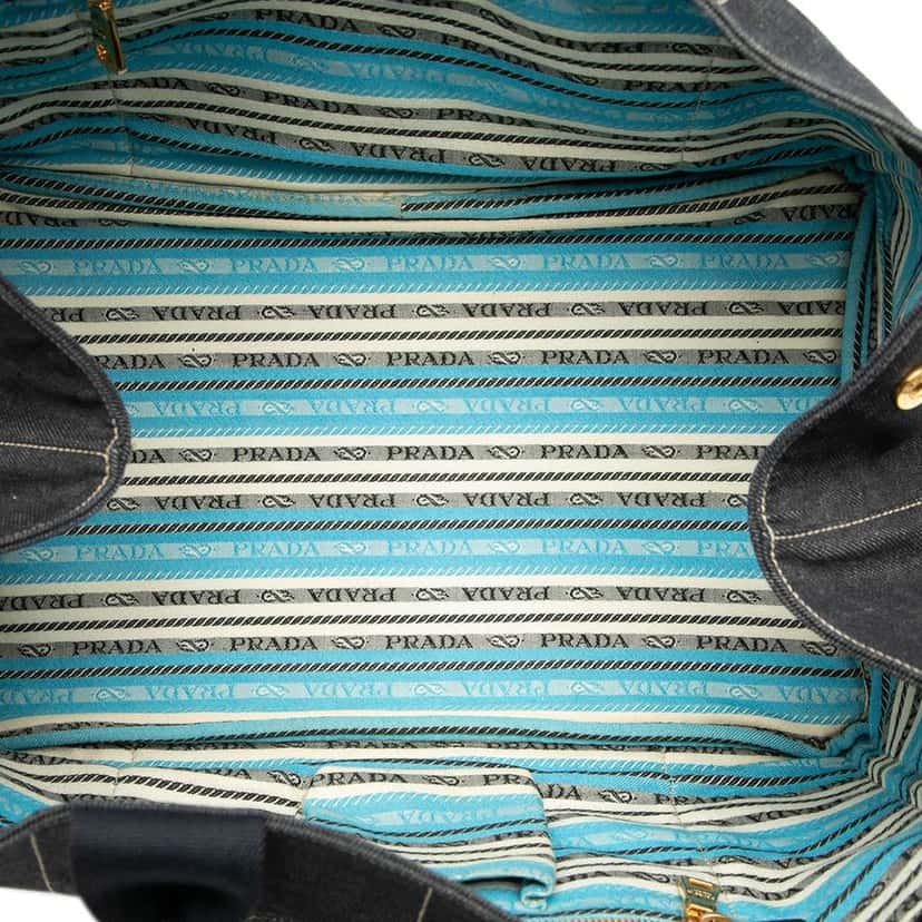 Prada Large Denim Canapa Logo Satchel Black Denim Good condition - Model View