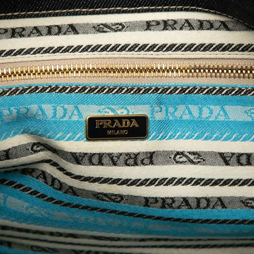 Prada Large Denim Canapa Logo Satchel Black Denim Good condition - Box View