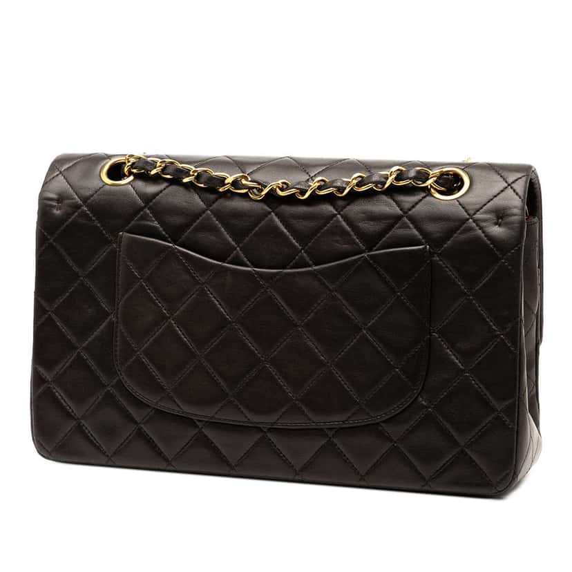 Chanel Medium Classic Lambskin Double Flap Black Leather Good condition - Back View