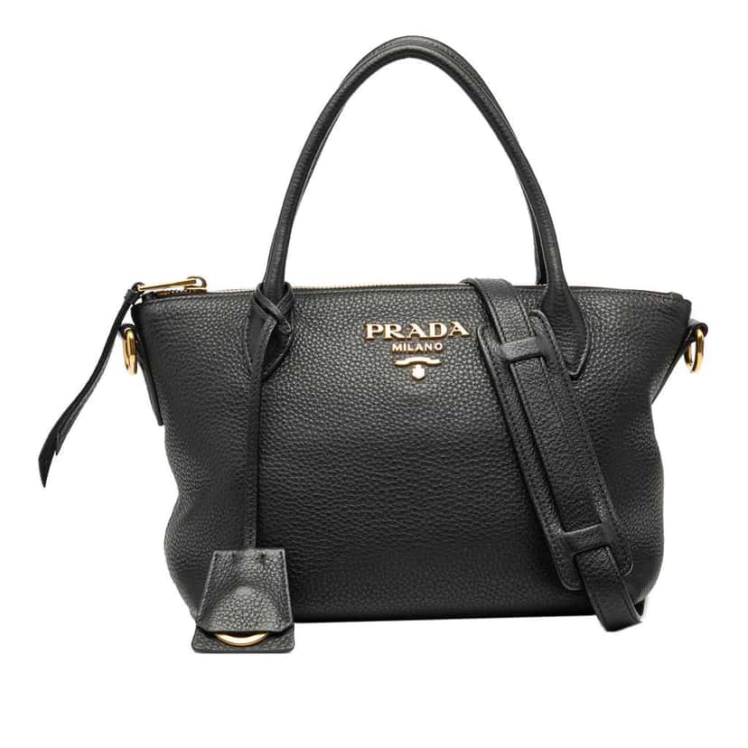 Prada Vitello Daino Zip Top Satchel Black Leather Good condition - Front View