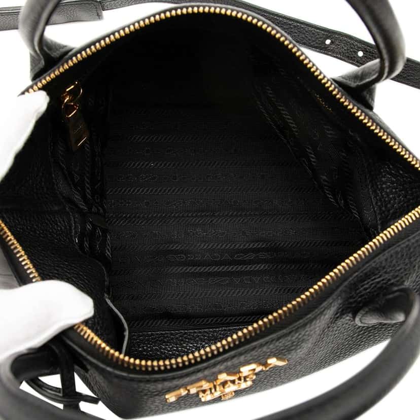 Prada Vitello Daino Zip Top Satchel Black Leather Good condition - Model View