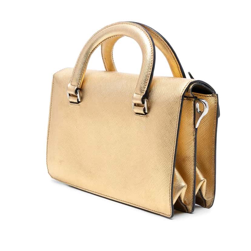 Prada Mini Metallic Saffiano Sound Lock Satchel Gold Leather Good condition - Back View
