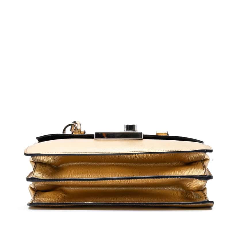 Prada Mini Metallic Saffiano Sound Lock Satchel Gold Leather Good condition - Inside View