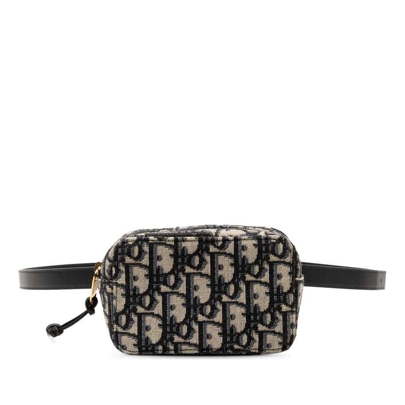 Dior Oblique Canvas Belt Pouch Blue Canvas Good condition - Front View