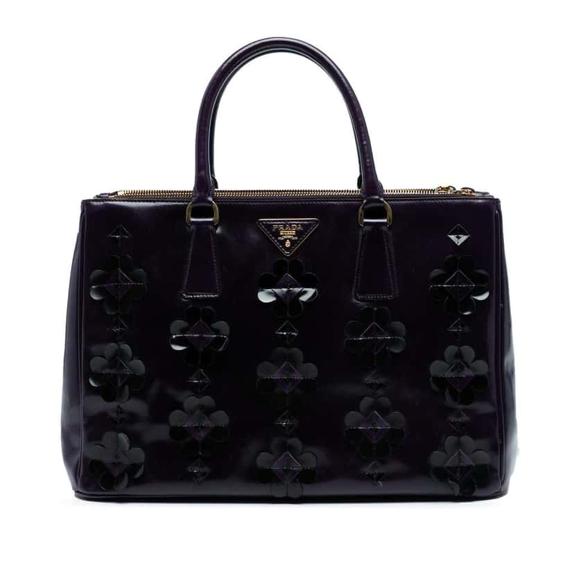 Prada Medium Spazzolato Flowers Galleria Double Zip Satchel Purple Leather Good condition - Front View