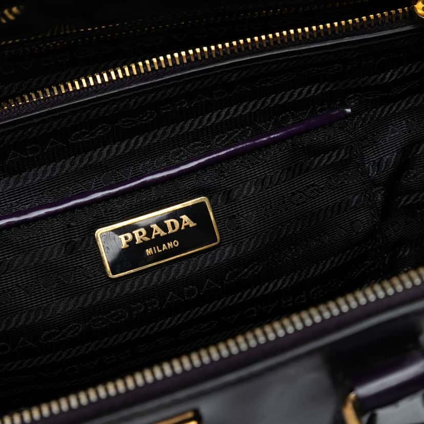 Prada Medium Spazzolato Flowers Galleria Double Zip Satchel Purple Leather Good condition - Box View