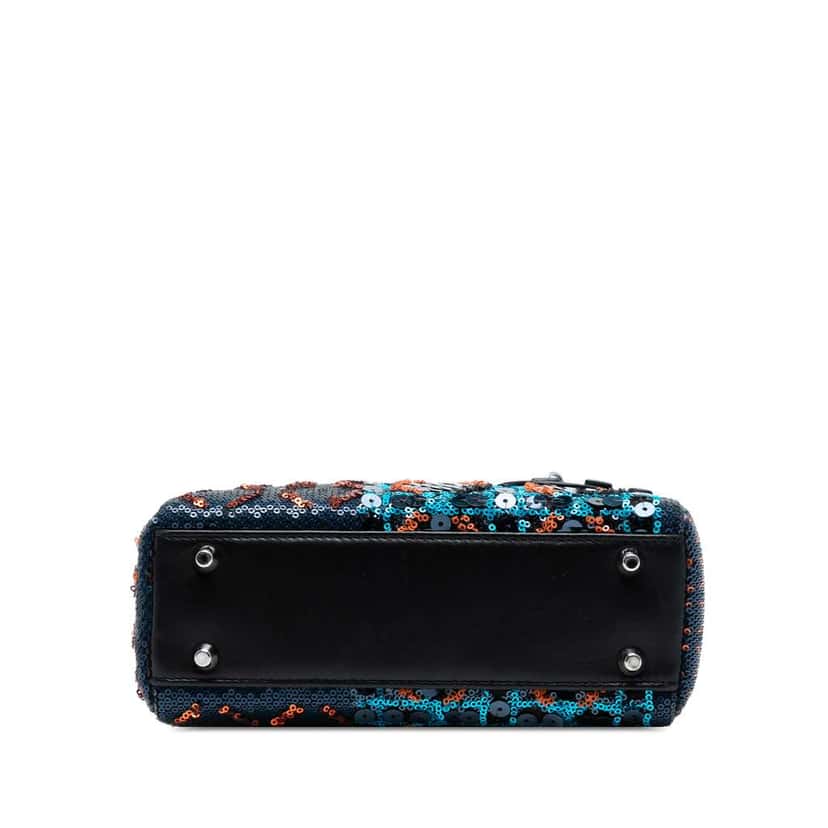 Dior Mini Calfskin Cannage Sequin Lady Dior Blue Leather Good condition - Inside View