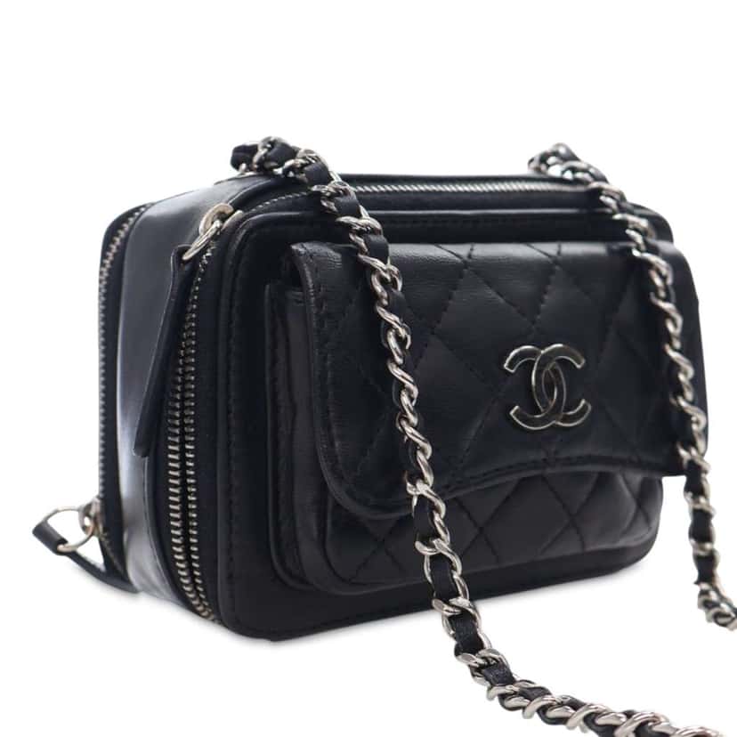 Chanel Mini CC Quilted Calfskin Pocket Box Camera Bag Black Leather Good condition - Back View