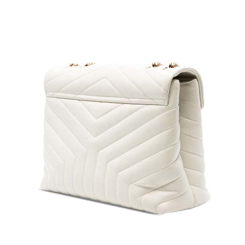 Saint Laurent Large Chevron Leather Monogram LouLou Shoulder Bag White Leather Good condition - Back View