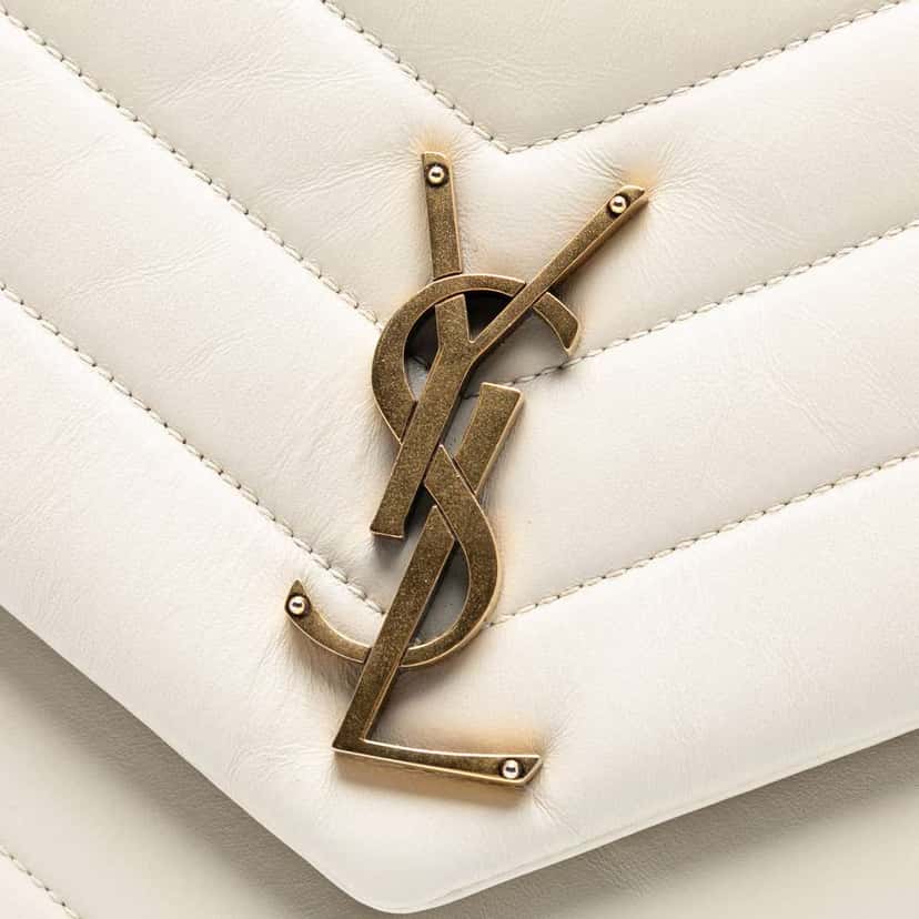 Saint Laurent Large Chevron Leather Monogram LouLou Shoulder Bag White Leather Good condition - Box View