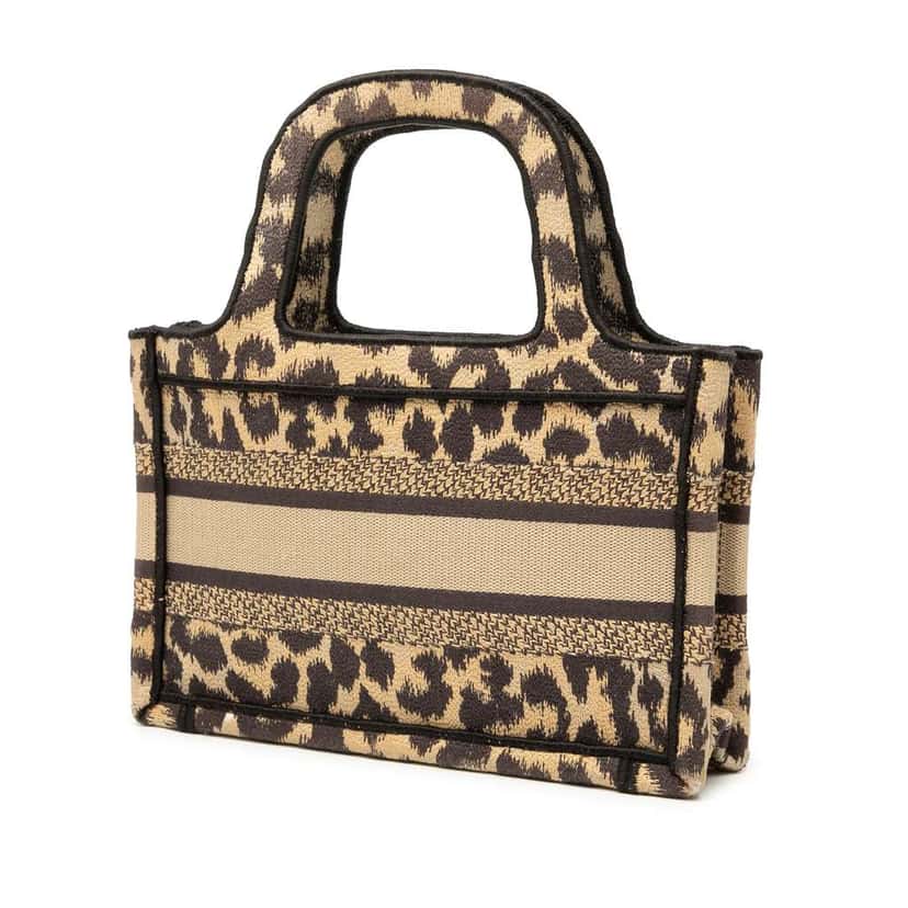 Dior Mizza Mini Embroidered Canvas Leopard Book Tote Brown Canvas Good condition - Back View