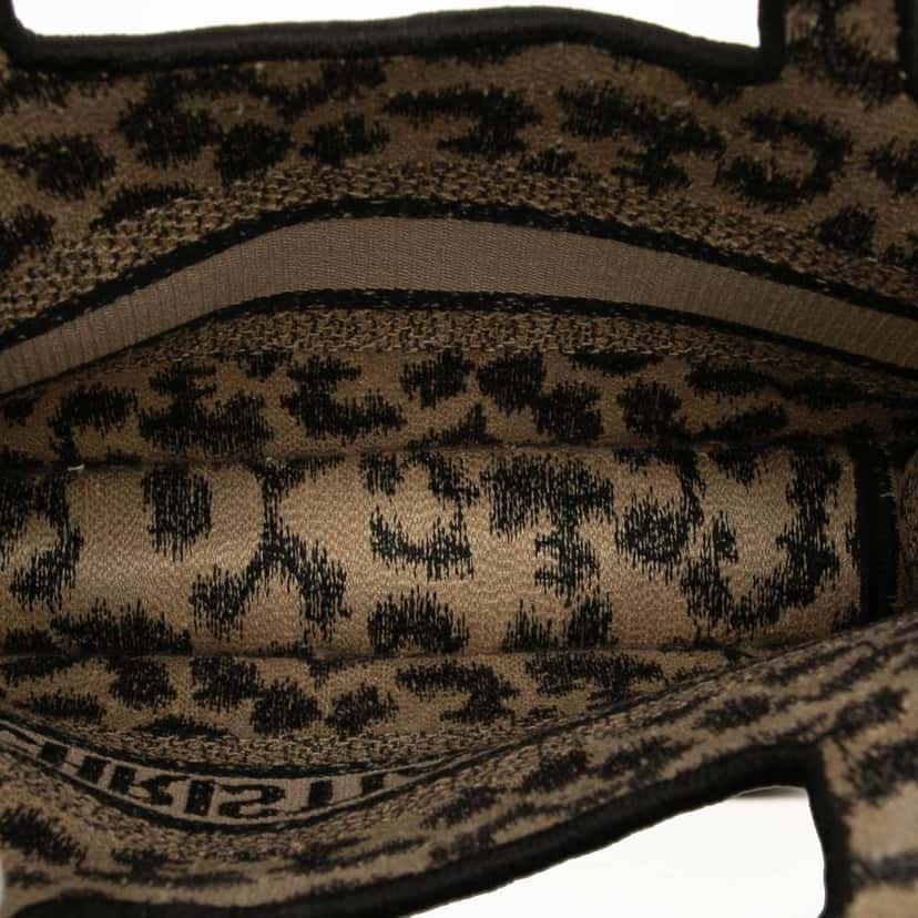 Dior Mizza Mini Embroidered Canvas Leopard Book Tote Brown Canvas Good condition - Model View